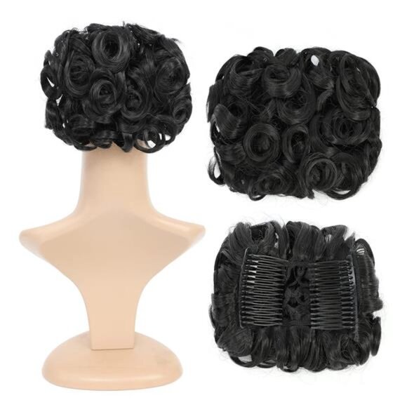 Short Messy Curly Dish Hair Bun Extension Easy Stretch hair Combs Clip - Picture 1 of 8